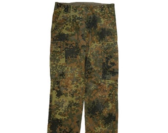 Vintage 90s Camo Cargo Pants Retro Flecktarn German Camouflage Field Army Pattern Issue Military Style Combat Utility Trousers