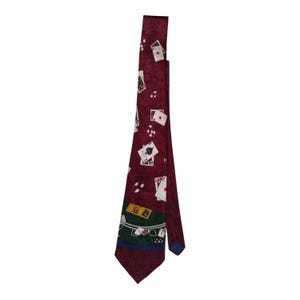 Corbata de casino vintage, estilo retro, para mesa de blackjack, póquer, cartas con caras, para eventos formales, color rojo granate