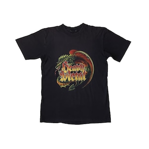 Vintage Heavy-Metal-Drache-T-Shirt Retro Alternative Rock Punk Goth Metallkopf Gothic Biker Rocker Großer Grafik-Druck Zauber aus dunkelblauem T-Shirt