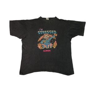 ヴィンテージ 90 年代 I'm Stressed Out T シャツ フロリダ レトロ 漫画 ウサギ キャラクター シングルステッチ 色あせた ブラック XL