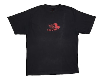 Vintage 90er Jahre Hawk Skateboarding T-Shirt Seltenes Original Skateboards Old School Retro Skatewear Logo Skate Street Wear Faded Dark Blue T-Shirt