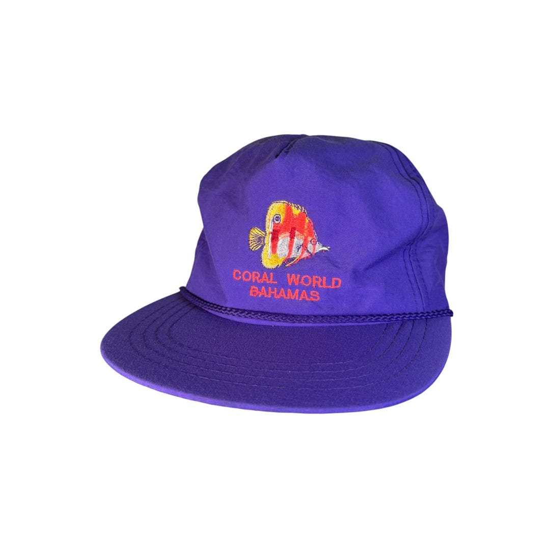 Vintage 90s Coral World Bahams Cap Authentic Souvenir Nylon Purple