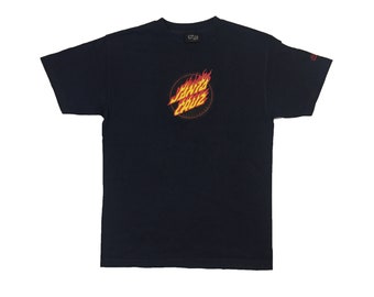 Vintage 90's Santa Cruz Skateboards T-shirt Rare Skateboarding NHS inc.  Brand Flame Logo Retro Skate Street Wear Navy Blue Tee Size M