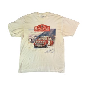ヴィンテージ 1994 ミニ クーパー S Tシャツ ラリー モンテカルロ 30周年記念 自動車 自動車 レース モーター カンパニー シングルステッチ ホワイト Tシャツ サイズ XL