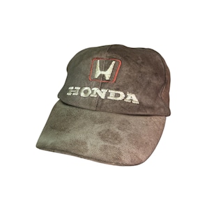 Vintage 90s Honda Leather Cap Authentic Retro Motorsport Racing Biker Embroidered Logo Brown Hat