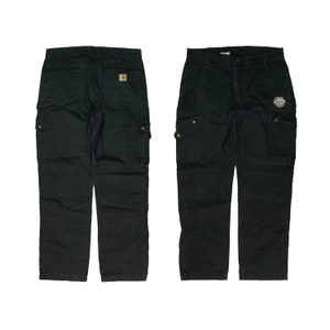 Vintage Carhartt B342 Ripstop pantalón de trabajo doble rodilla rara carga táctica carpintero resistente pantalones utilitarios pantalones negros ajuste relajado W36 L32