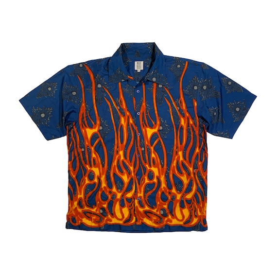 Vintage Flame Shirt by Max Mehra Button Down up Rare Retro Big