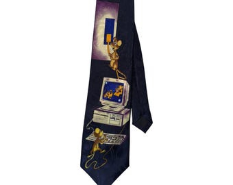 Vintage Computer Mouses Neck Tie PC Mice Retro Tech Geek IT Formal Event Cool Blue Necktie