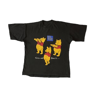 Camiseta vintage Winnie-the-Pooh Pool Health Studio, auténtica y rara, película animada de dibujos animados de oso Pooh, camiseta negra descolorida con una sola puntada