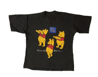 Vintage Winnie-the-Pooh Pool Health Studio T-shirt Authentic Rare Pooh Bear Cartoon Animated Film Single Stitch Faded Black Tee