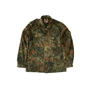 Vintage 90s Flecktarn Camo Jacket Retro German Camouflage Field Army Shirt Pattern Issue Military Style Combat Overshirt Utility Coat Parka