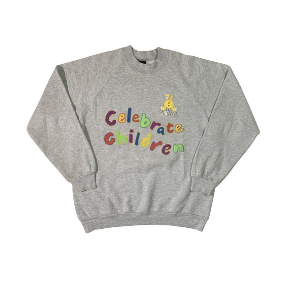 Vintage 1986 Celebrate Children Sweatshirt BBC Children in Need Heather Grey Crewneck M