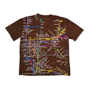 Vintage New York Subway Map T-Shirt All-Over Print Metro Line Braun T-Shirt L
