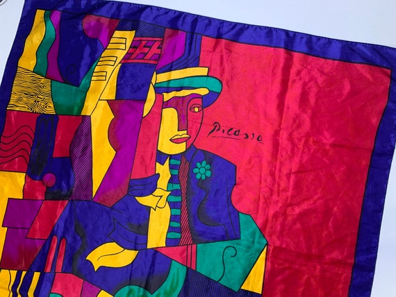 Vintage Picasso Silk Scarf Portrait Cubism Man Sq… - image 2