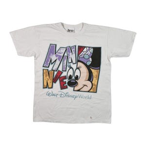 Vintage 90er Jahre Distressed Painted Minnie Maus T-Shirt Authentisch Disney Weiß Tee M