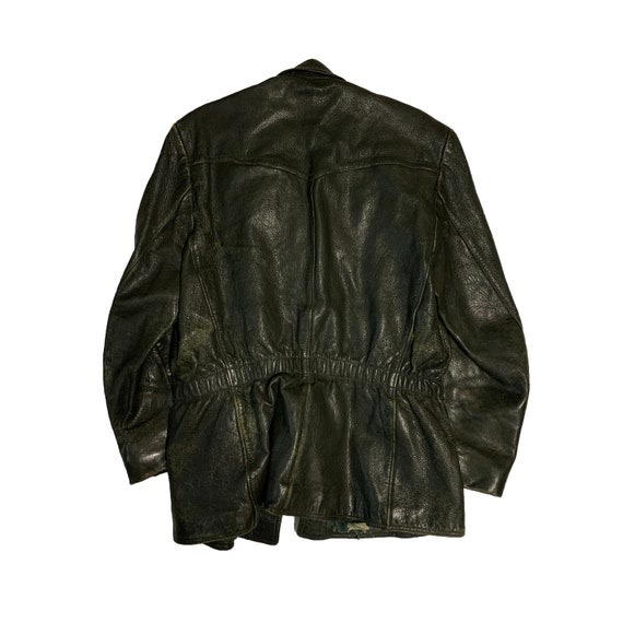 Vintage 80s Leather Jacket Distressed Retro Genui… - image 2