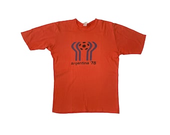 Vintage 1978 Argentina T-shirt Rare Football Soccer Athletic Retro Sportswear Souvenir Single Stitch Orange Tee Size 7