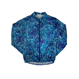 Vintage SWICA Cycling Jersey Long Sleeve Full Zipper Neon Abstract Pattern Print Retro Bicycle Bike Bicycling Sportswear Blue Jacket Size L