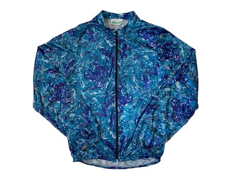 Vintage SWICA Cycling Jersey Long Sleeve Full Zipper Neon Abstract Pattern Print Retro Bicycle Bike Bicycling Sportswear Blue Jacket Size L