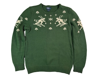 Pull vintage Polo Ralph Lauren Authentic Ski Knit Wear Sweat vert en maille M/L