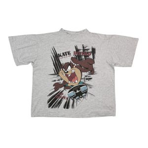 Vintage 1995 Taz Skateboard T-shirt Authentic Retro Cartoon Tasmanian Devil Movie Gray Tee S-M