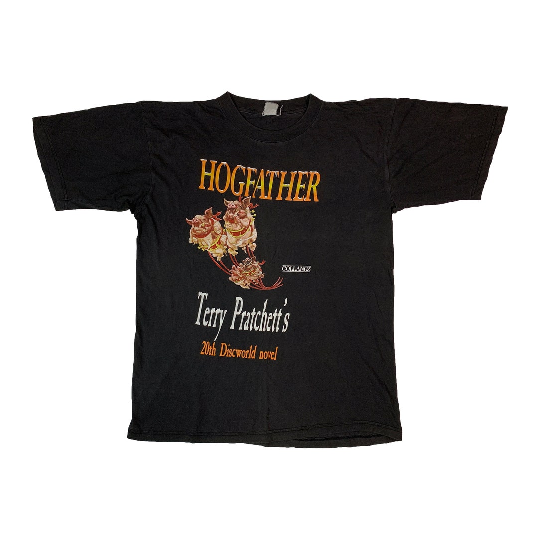 Vintage 1996 Hogfather T-shirt Terry Pratchett 20th Discworld Novel  Gollancz Book Promo Merchandise Black Tee UK