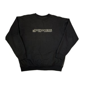 Vintage 90s Lee Pipes Sweatshirt Retro Skateboarding Surf Streetwear Grunge Hip-Hop Rap Baggy Embroidered Logo Rare Black Crewneck XL