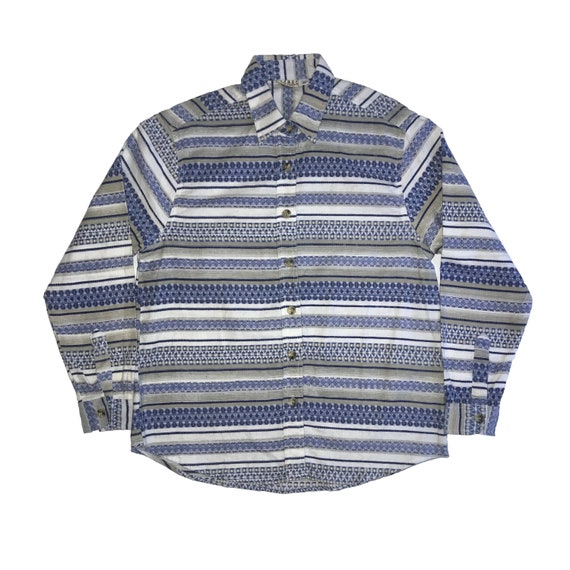 Vintage Ethnic Pattern Print Button Down Shirt Rare Blue Vintage Ethnic Pattern Print Button Down Shirt Rare Blue