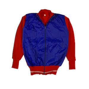 Vintage 70s Cycling Jersey Retro Long Sleeve Rare Bicycling Italian Wool Acrylic Nylon Red Blue Maillot Made in Italy Bicycle Track Top