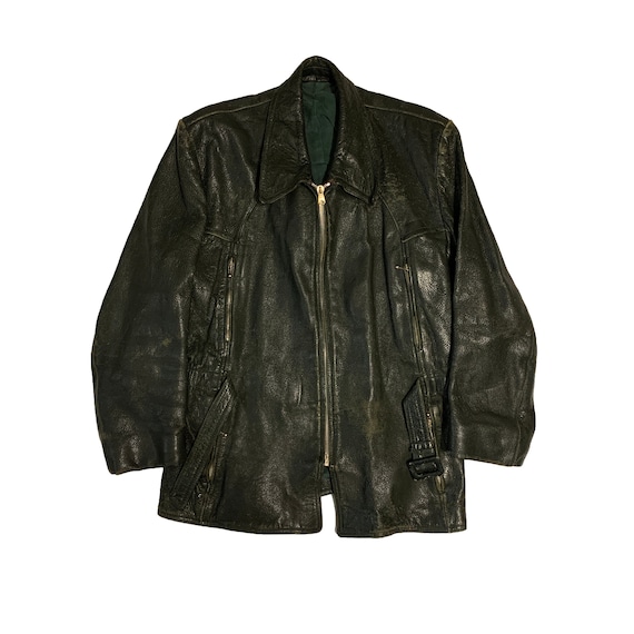 Vintage 80s Leather Jacket Distressed Retro Genui… - image 1