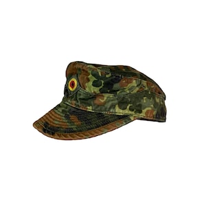 Vintage 1993 German Military Cap Retro Bundeswehr Camouflage Flecktarn Camo Army Green Olive Size 54 Small