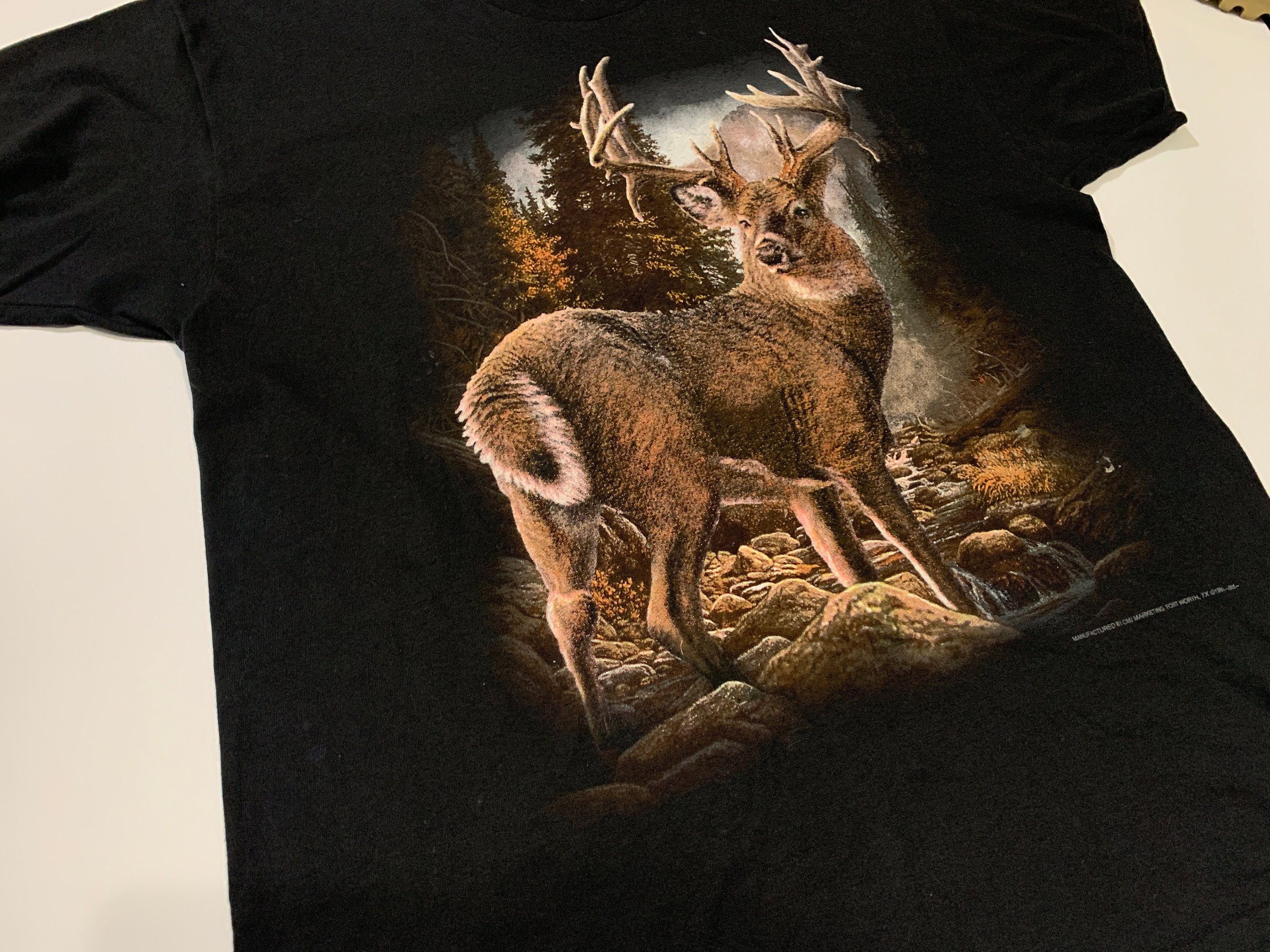 Made Black XL Tee Marketing 3D Graphic Spell Vintage Stitch T-shirt - Emblem Big Nature in Etsy Animal USA Deer Single 1993 Rare Out CMJ Print