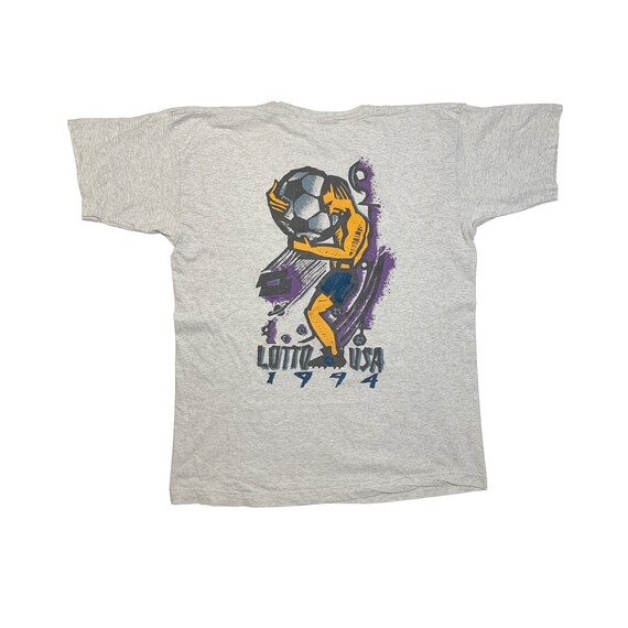 Lotto, Vintage 1994 Lotto T-shirt Authentic Retro Italy Soccer Football Spell Out Sportswear Logo Back Print Heather Grey Tee L-XL