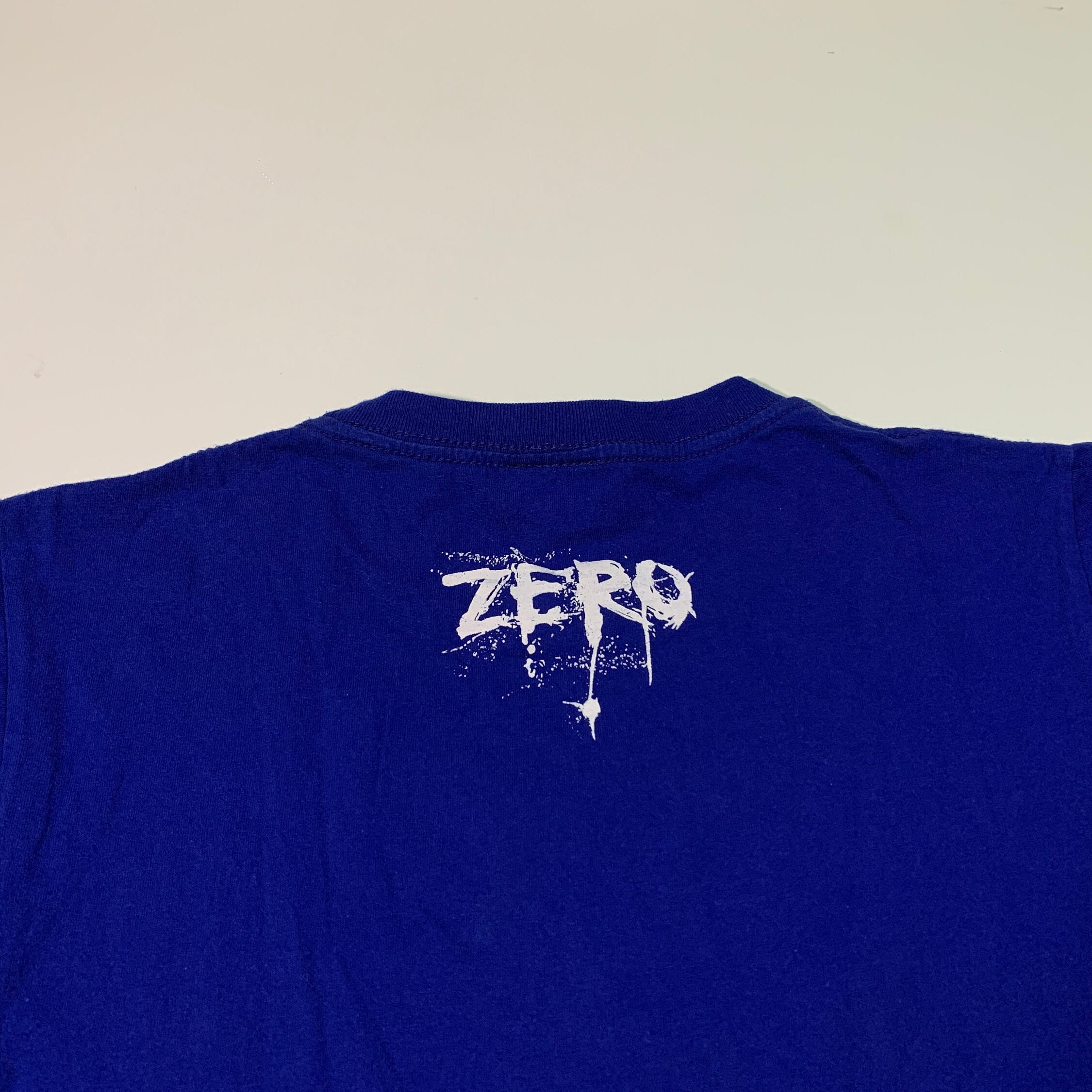 Vintage Zero Skateboards Skull T-shirt, Blue Retro Skate Tee (S/M