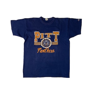 Vintage Pitt Panthers University of Pittsburgh T-shirt by Champion Retro Varsity Sports Team Single Stitch Spell Out Made in USA Blue Tee