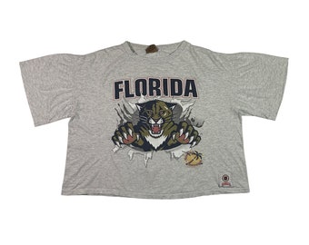 Vintage 90s Florida Panthers T-shirt by Nutmeg Retro Hockey NHL Team Single Stitch Made in USA Boxy Fit Heather Gray Tee Size XL