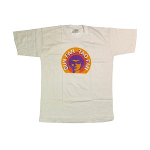 Vintage 80s Sun Fan Tao Fan T-shirt Retro Disco Music Style Print Big Logo Single Stitch Thin White Tee Size Small