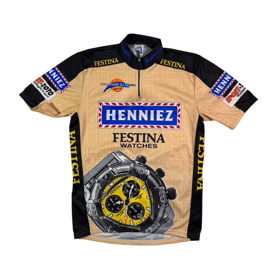 Vintage Santini SMS Cycling Jersey Authentic Henniez Festina
