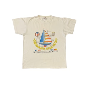 Vintage 90s Puerto Rico T-shirt Retro Souvenir Big Print City Logo Spell Out Single Stitch Crafted With Pride in USA 50/50 White Tee
