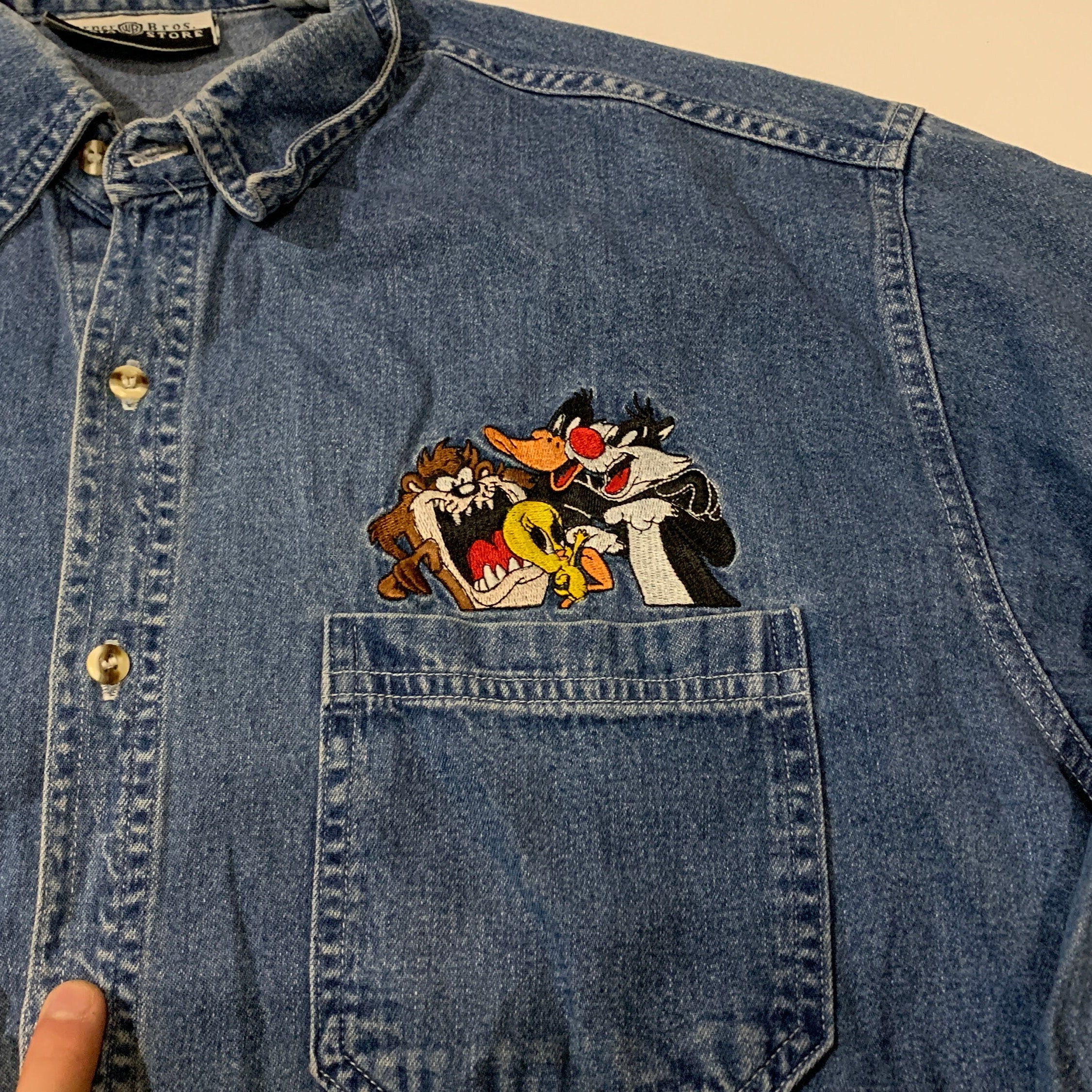 【WONDER WONDER】[UNISEX] Barket Vintage Over Denim Shirt Vintage Wrangler Blue Denim Distressed Broken-in Pearl Snap