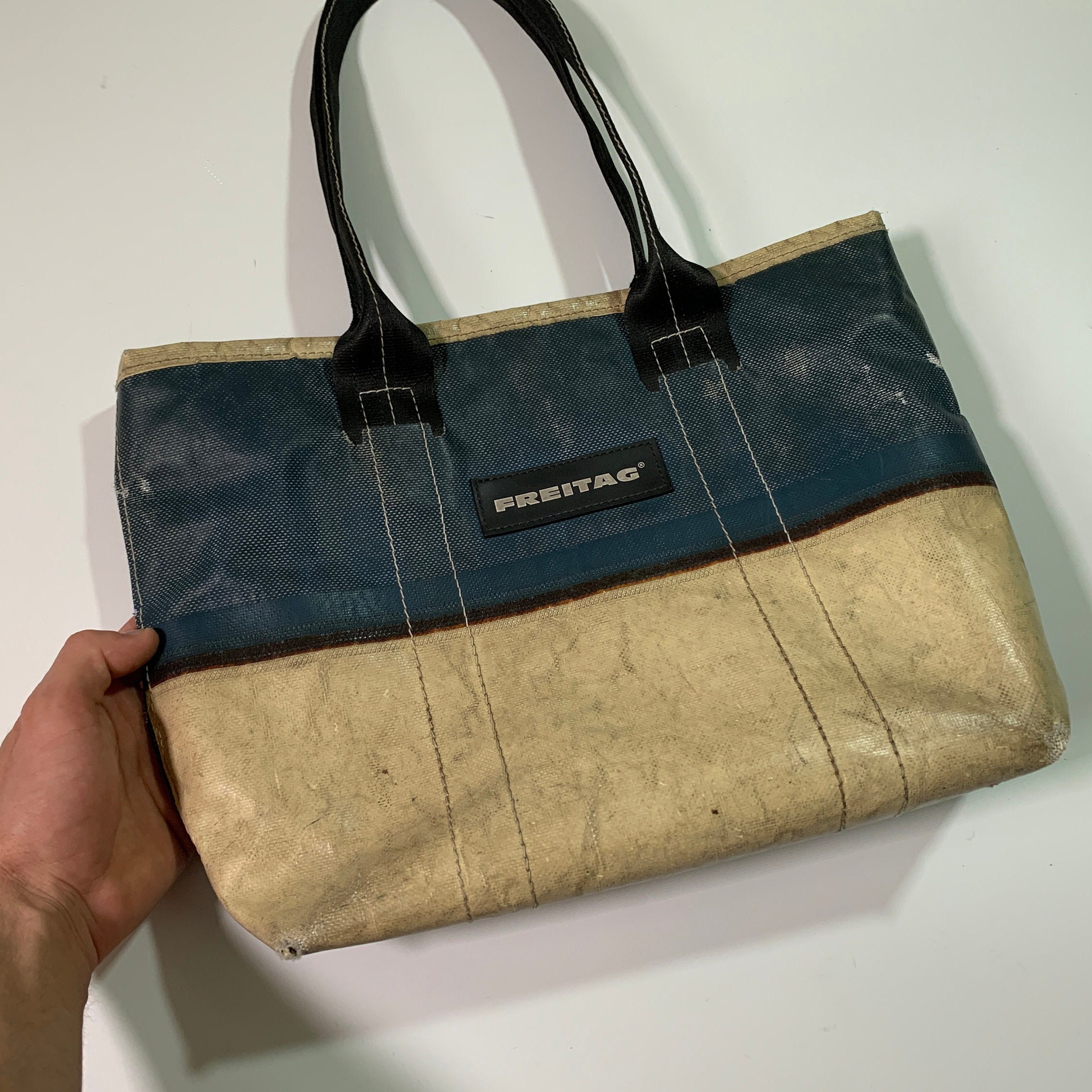 Vintage Freitag Bag F72 Dona Shopper Recycled Truck Tarps Tarpaulin Seatbelts Tote Briefcase Hand Bag Tasche White Blue Handtasche