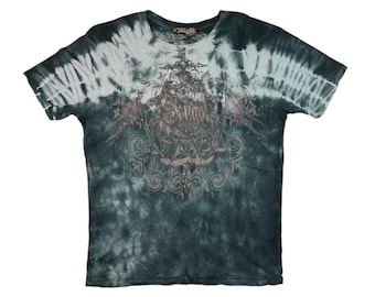 Camiseta vintage Deugo Y2k estilo gótico retro con estampado de espadas por todas partes, camiseta verde tie dye XL