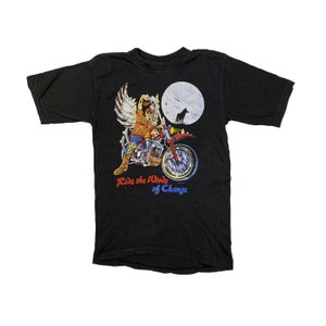Vintage 90s Ghost Rider T-shirt by ZIP-IT London Ride the Winds of Change Grim Reaper Biker Motorcycle American Black Tee Size L