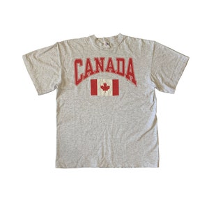 Vintage 1994 Canada T-shirt by Bulletin Athletic College Varsity Hockey Sportswear Big Graphic Streetwear Single Stitch Heather Grey Tee L