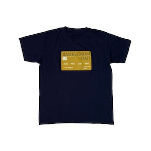 Carte de t-shirt vintage Bank of papa et maman, humour drôle, impression graphique sarcastique, bleu foncé, t-shirt M