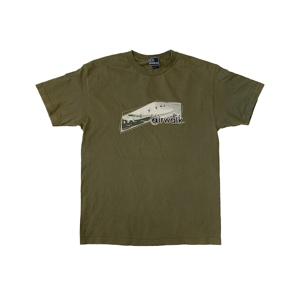Vintage 90s Airwalk T-shirt Rare Skateboarding Brand Company Apparel Retro Old School Skate Street Wear Khaki Olive Green Tee L