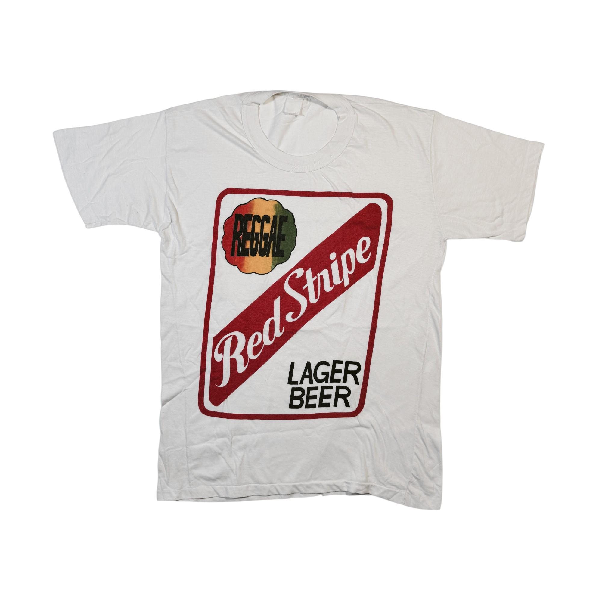 Vintage 90s Red Stripe T-shirt Authentic Reggae Lager Beer Single