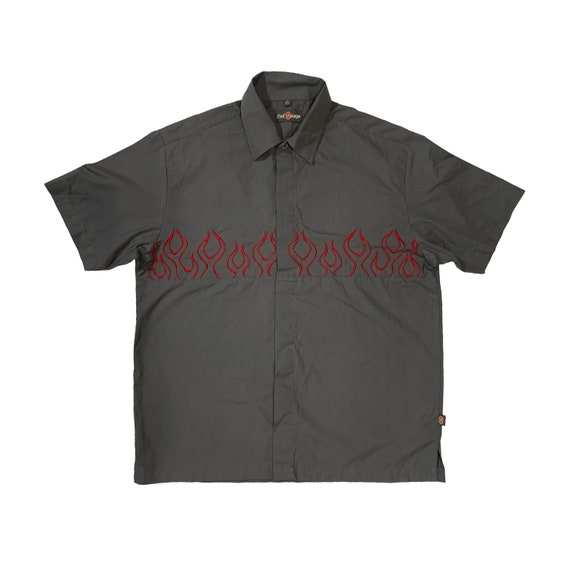 Vintage 2nd Image Flame Button Down Short Sleeve Shirt Rare Streetwear  Retro Fire Skateboarding Embroidered Logo Grey Tee Size S / M - Etsy