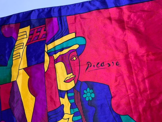 Vintage Picasso Silk Scarf Portrait Cubism Man Sq… - image 4