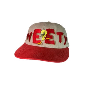 Gorra vintage de Tweety de 1996, auténtica, retro, de los Looney Tunes, personaje de Warner Bros., caricatura, hecha en EE. UU., logotipo grande bordado, para niños y jóvenes, gorra Snap Back